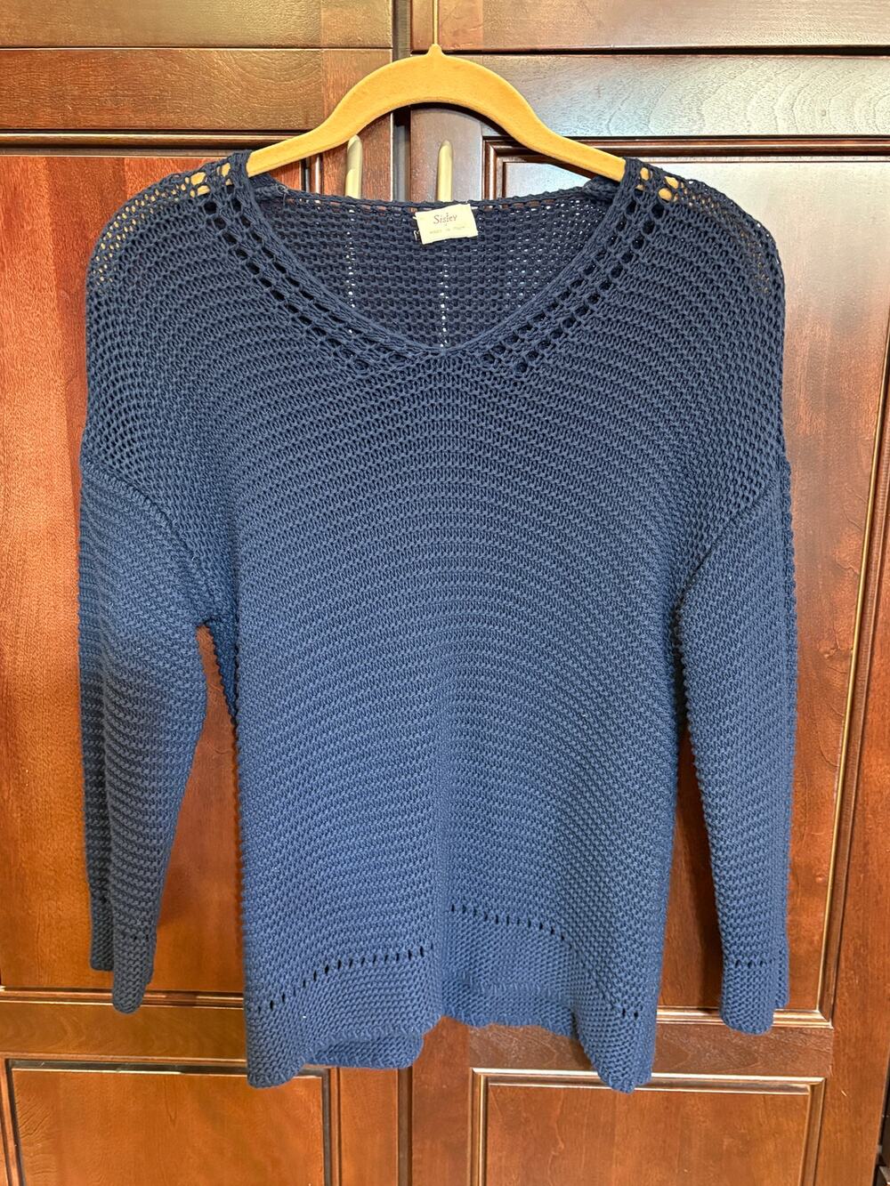 Sisley Women's Navy Open Knit Mesh Sweater Size S/M